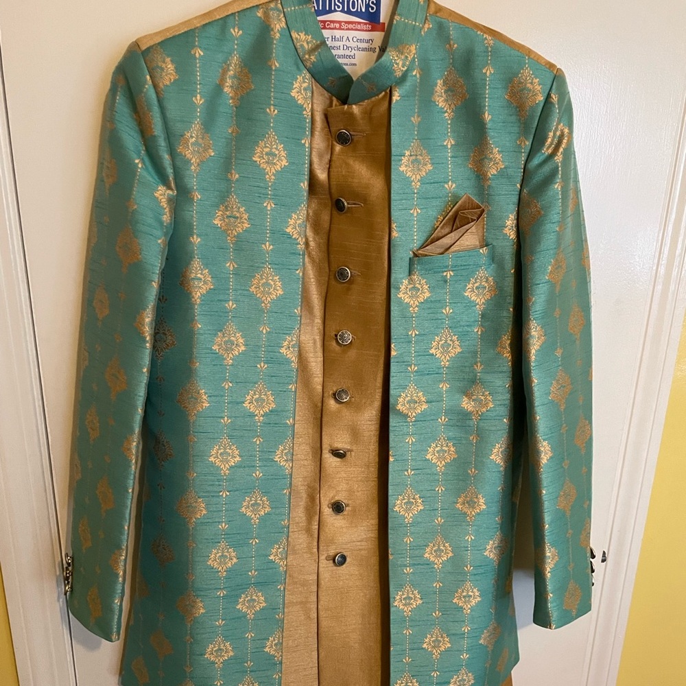 Woven Art Silk Jacquard Asmmetric Sherwani suit